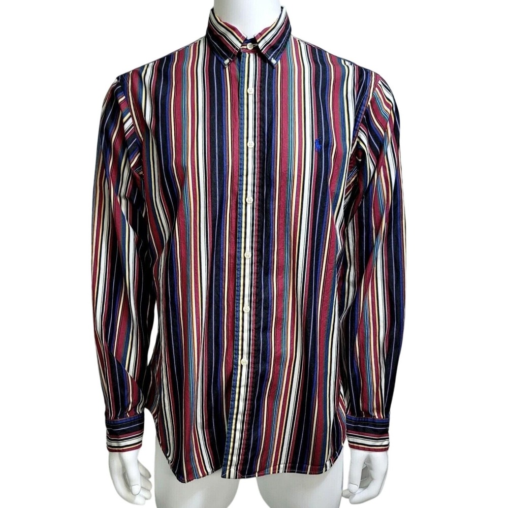 90s Ralph Lauren Custom Fit Striped Button Down Shirt Mens XL 17 Multicolor
